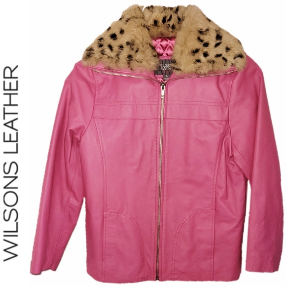 Wilson's Pink Genuine Leather and Genuine Fur Girls Jacket - Picture 1 of 8